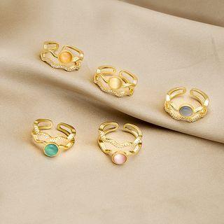 Cat Eye Stone Wavy Layered Open Ring