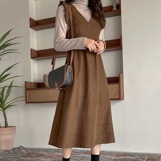 Frilled Flared Long Pinafore Dress