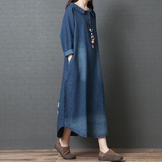 3/4-sleeve Denim Maxi Dress