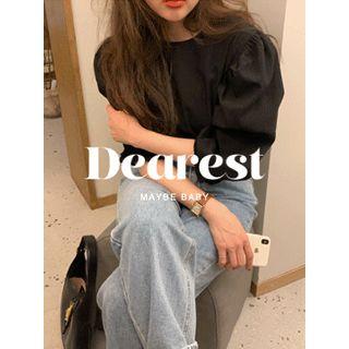 Puff-sleeve Top Black - One Size