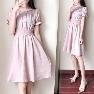 Plain Frill Trim Short Sleeve Midi Dress
