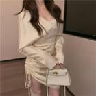 Drawstring Shirred Mini Bodycon Dress Almond - One Size