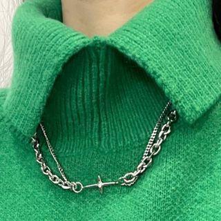Chained Cross Necklace Silver - One Size