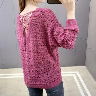 Lace-up Back Pointelle Knit Top