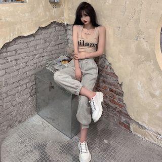 Printed Letter Sleeveless Top / High Waist Pants