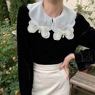 Contrast Collar Velvet Blouse