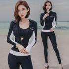 Set: Zip-up Hooded Rash Guard + Bikini + Swim Pants