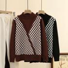 Mock-neck Mock Two-piece Check Panel Sweater