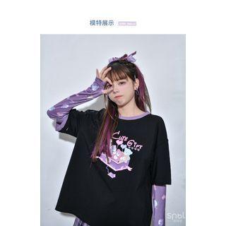 Short-sleeve Printed T-shirt / Printed Arm Sleeves