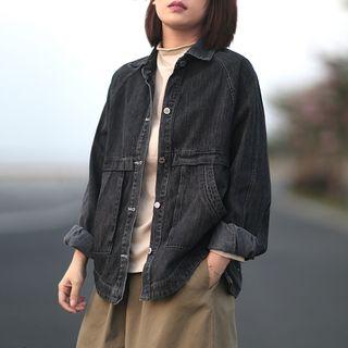 Washed Denim Jacket Black Gray - One Size