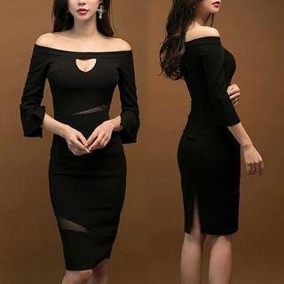 Off-shoulder Cutout Slit-back Sheath Dress