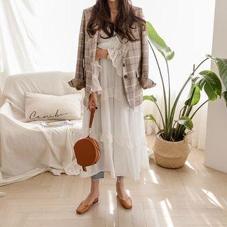 Single-breasted Checked Jacket With Sash