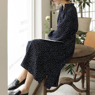 Long-sleeve Polka Dot Midi Shirt Dress