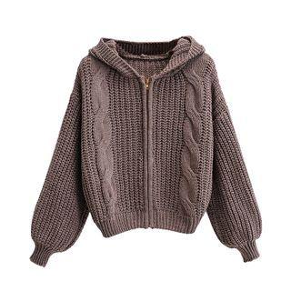 Hooded Zip Cardigan As Shown In Figure - One Size