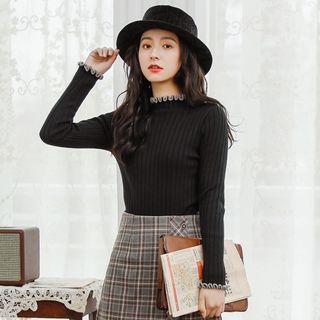 Wood Ear Trim Semi High-neck Knit Sweater