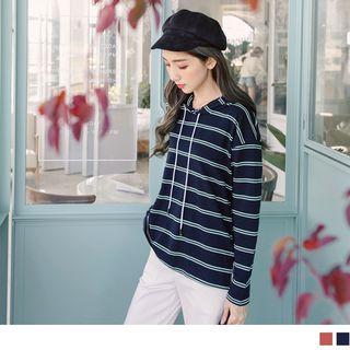 Long Sleeve Striped Hooded Top