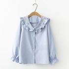 Embroidered Collar Frill Trim Blouse