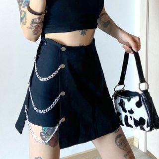 Chain Detail Mini A-line Skirt