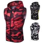 Sleeveless Camo Print Zip Hooded Vest