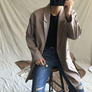 Plaid Double-breasted Peal-lapel Blazer