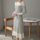 Scoop-neck Stripe Long Knit Dress