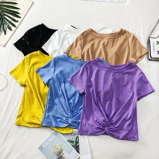 Sequined Knotted Crop T-shirt