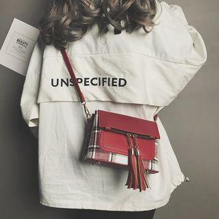 Plaid Crossbody Bag With Tassel