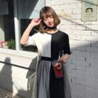 Color Panel Short Sleeve T-shirt Dress With Tulle Skirt