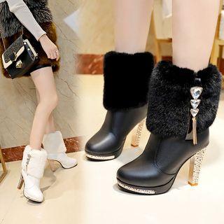 Furry Panel High Heel Short Boots