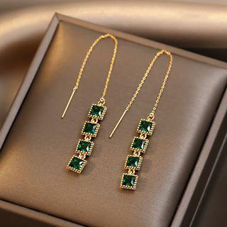 Sterling Silver Rhinestone Square Threader Earring
