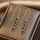 Sterling Silver Rhinestone Square Threader Earring