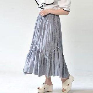 High-waist Plaid Skirt Black - M