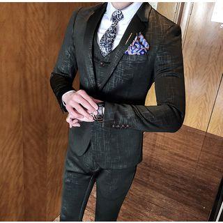 Set: Patterned Slim Fit Blazer + Dress Pants + Vest