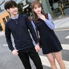 Couple Matching Mock Two-piece Long-sleeve Mini Dress/ Pullover