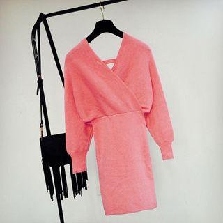 Dolman Sleeve V-neck Knit Dress