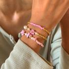Set Of 3: Bead Bracelet Set Of 3 - Gold & Pink - One Size