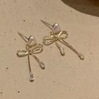 Rhinestone Ribbon Drop Earring 1 Pair - White & Gold - One Size