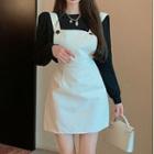 Long-sleeve T-shirt / Faux Leather Overall Dress