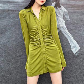 Crinkled Mini Sheath Shirt Dress