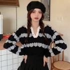 Pattern Collared Knit Top Black - One Size