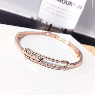 Rhinestone Bangle 1 Pc - Gold - One Size