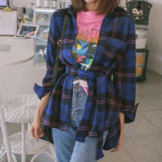 Plaid Woo Blend Shirt With Sash