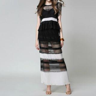 Set: Two-tone Sleeveless Top + Maxi Skirt