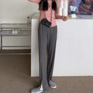 Long-sleeve Irregular Cropped T-shirt / Wide Leg Pants