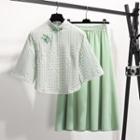 3/4-sleeve Frog-buttoned Top / Midi A-line Skirt