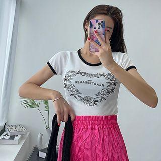 Rose Heart-print Ringer T-shirt White - One Size