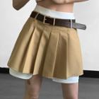 Mock Two Piece Mini Pleated A-line Skirt