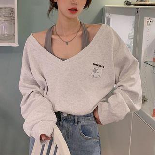 Mock Two-piece Halter Lettering Sweatshirt