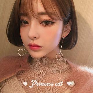 Rhinestone Heart Drop Earring 1 Pair - Long Rhinestone Heart - One Size