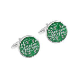 Fashion Simple Green Circuit Board Geometric Round Cufflinks Silver - One Size